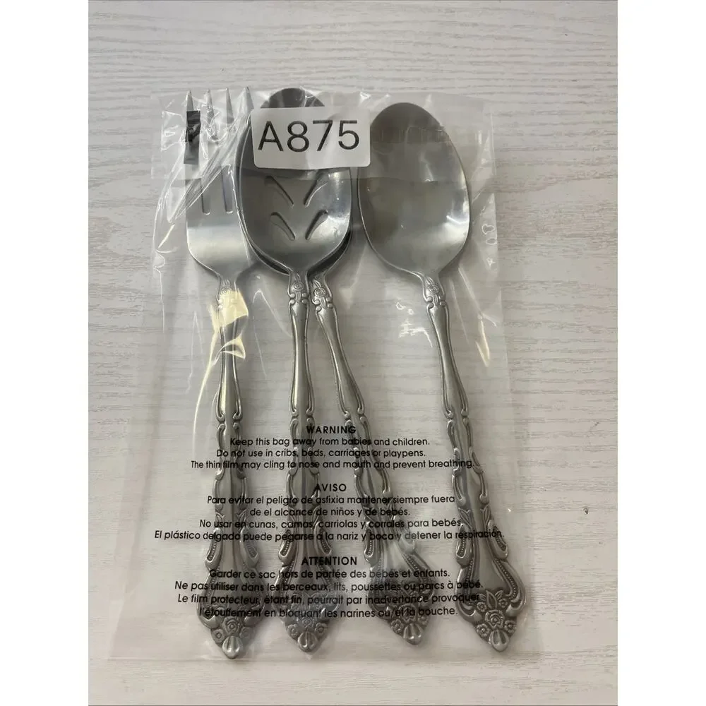 4 RARE Vtg International Stainless ABIGAIL Silverware Serving Floral Rose Taiwan